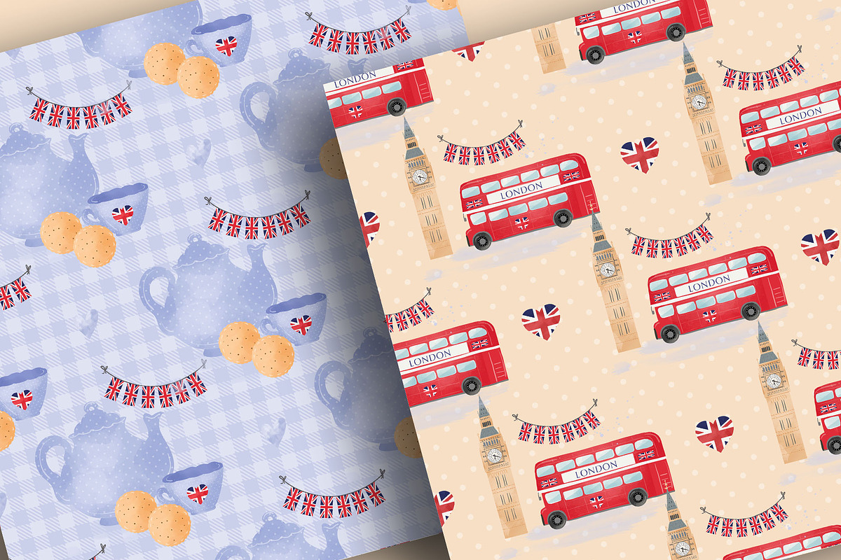 Watercolor I love London digital pap, a Pattern Graphic by designloverstudio (Photo 7 of 7)