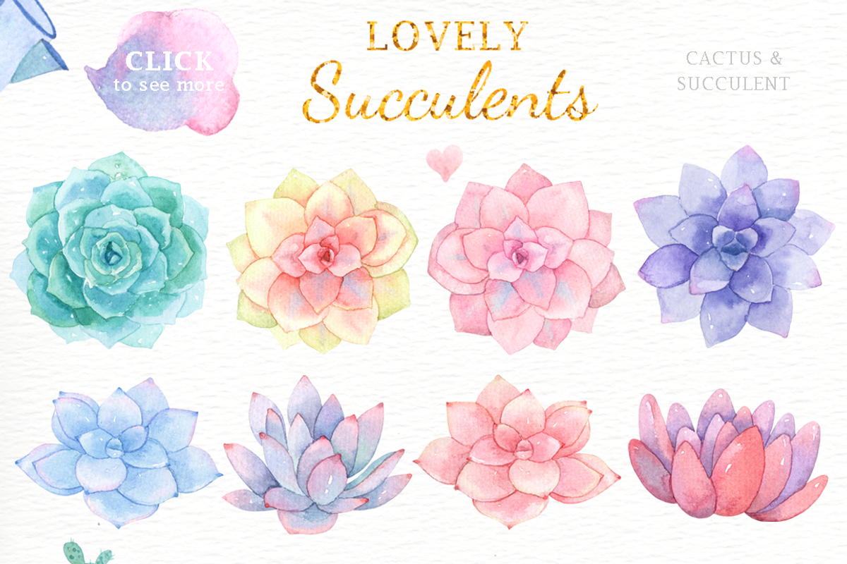 Lovely Succulents Watercolor Clipart, a Decorative Illustration by everysunsun (Photo 2 of 4)