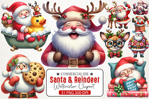 Quirky Santa & Reindeer Christmas Cl, an Illustration by RobertsArt