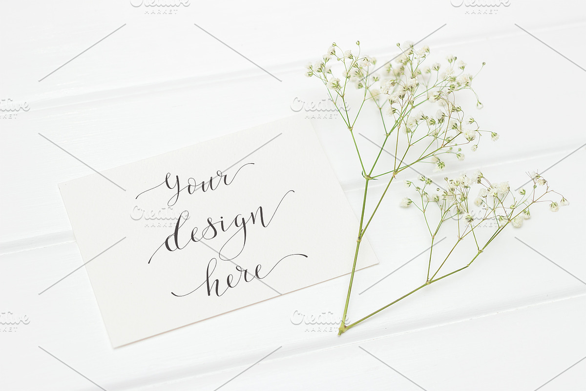 Mockup. Cards and flowers., a Print Template by Mockups4you