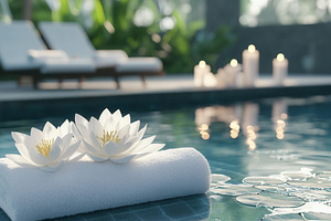 White towels and lotus flowers, a Photo by Pavel_design