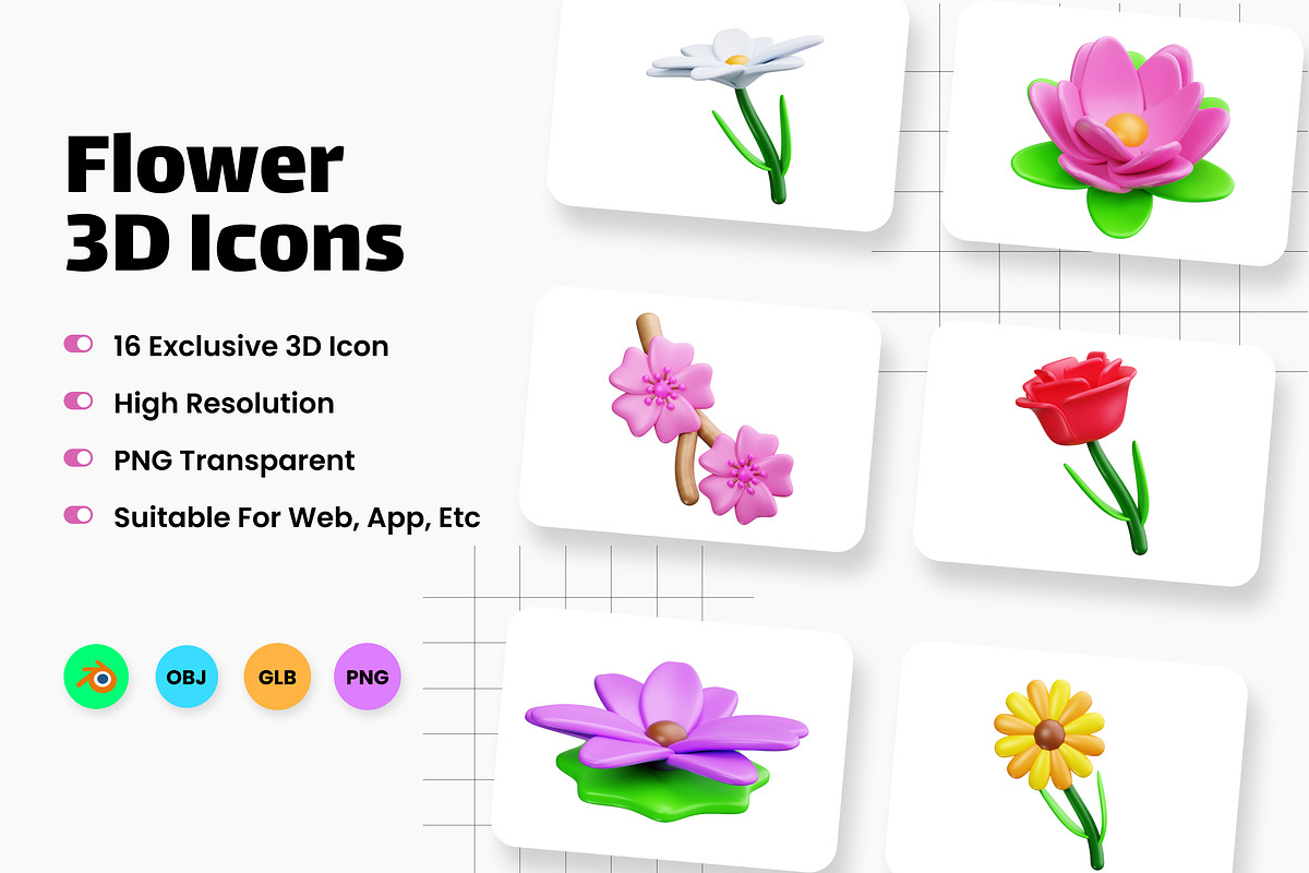Flower 3D Icons, a Plants & Tree 3D Model by HacaStudio (Photo 1 of 3)