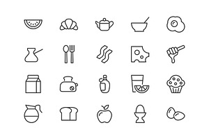 Set Of Cafeteria Line Icons.