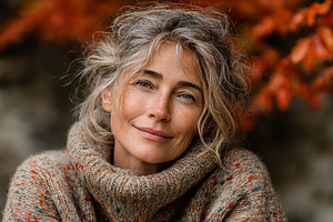 Confident middle aged woman with gray hair and soft smile wearin, a Person Photo by José Manuel Gelpi