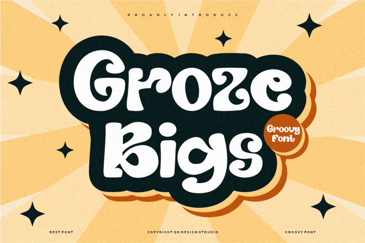 Groze Bigs - Groovy Font, a Sans Serif Font by QR Design Studio (Photo 1 of 6)