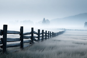 Foggy rural landscape with fence, a Nature Photo by MistyDay