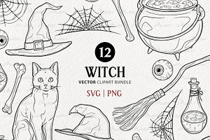 Spooky Witch Vector Line Art, an Illustration by MadliArt