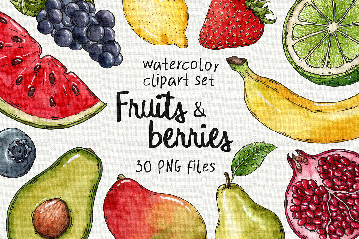 Fruits & berries watercolor clipart, an Object Graphic by Trinibis (Photo 1 of 4)