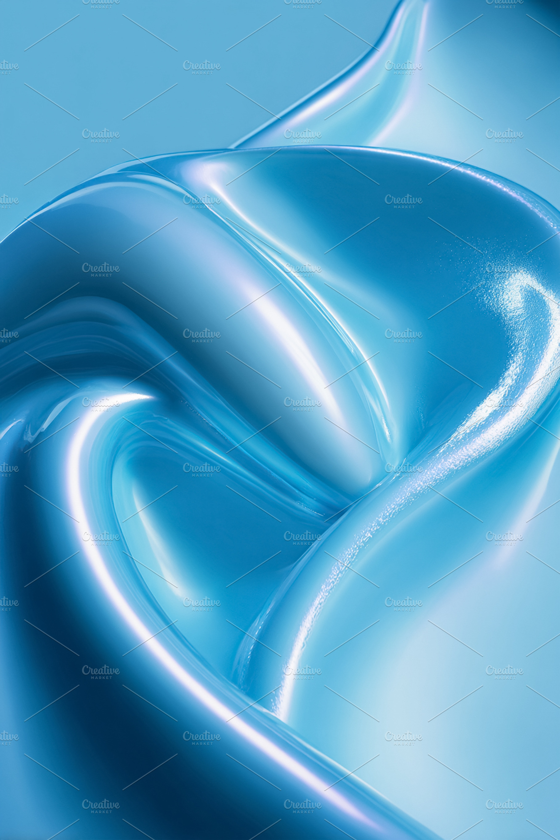 Abstract blue fluid creating smooth wavy curves with glossy refl, a Photo by Studio ANNA