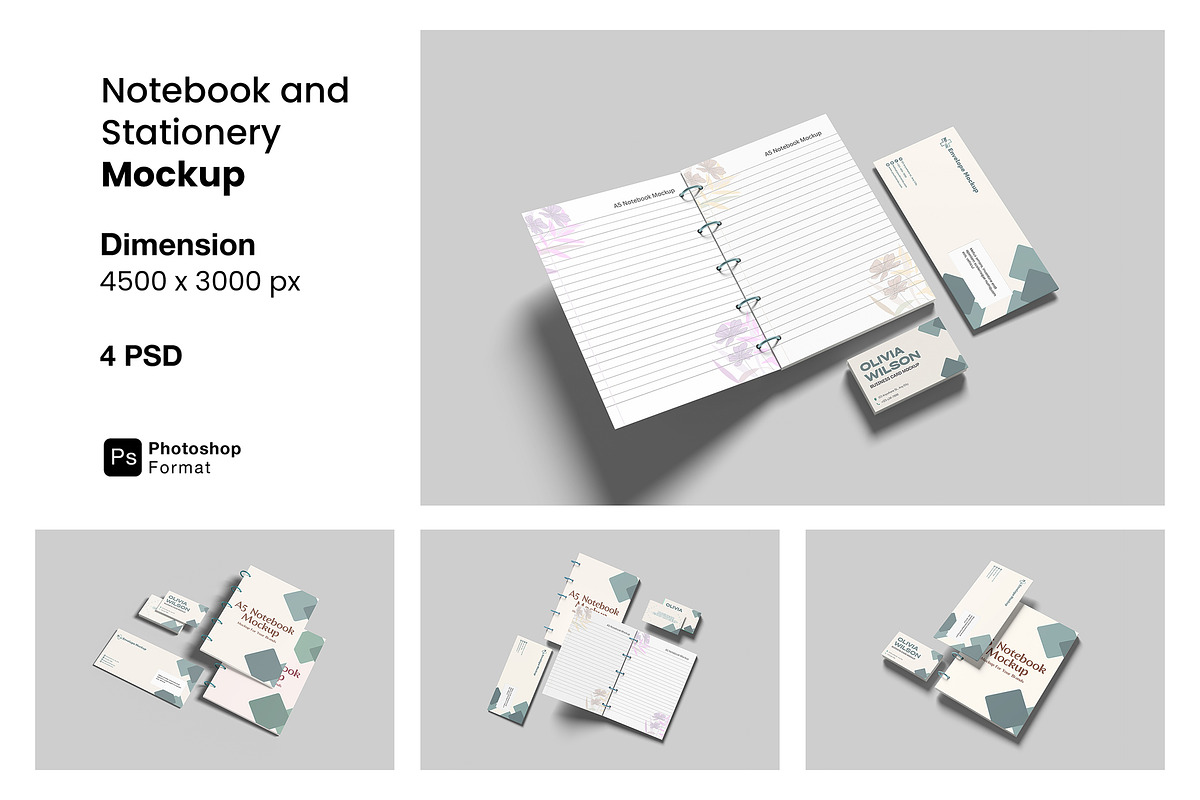 Notebook and Stationery Mockup, a Books & Magazine Mockup by ianmikraz (Photo 1 of 5)