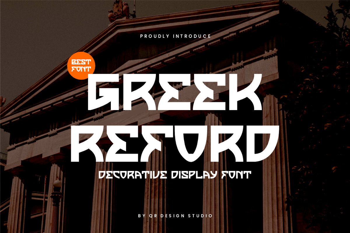 Greek Reford - Unique Typeface Font, a Sans Serif Font by QR Design Studio (Photo 1 of 7)