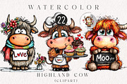 valentine highland cow clipart, an Illustration by CreationArt (Thumbnail 1 of 4)