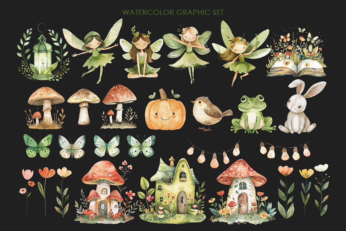 Watercolor Green Fairy clipart., an Object Graphic by AquarelleSpace (Photo 3 of 4)