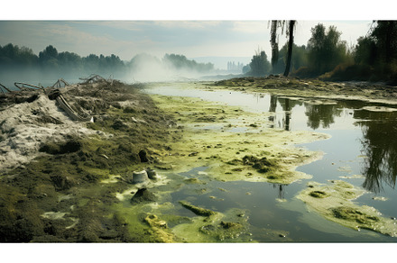 water lake pollution ai generated, an Industrial Photo by pikepicture
