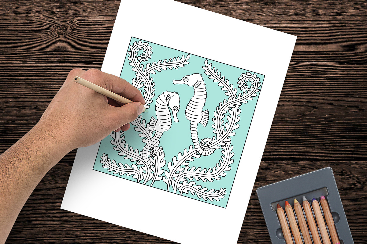 Art Nouveau Sea Coloring Book Pages, a Print Template by Rose Design (Photo 5 of 6)
