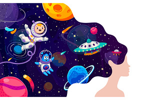 Woman with color galaxy space hair, a Person Illustration by Vector Tradition