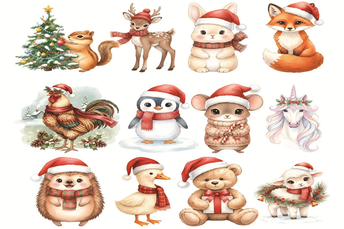 Christmas Animal Clipart PNG Bundle, an Object Graphic by EllaMaiyaali (Photo 2 of 3)