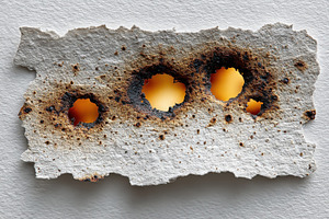 Burned paper with three holes reveal, a Photo by Pixeness Studio