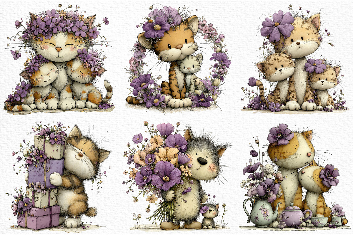Whimsical Mother's Day Cats Clipart, an Illustration by Craft Nest (Photo 12 of 12)