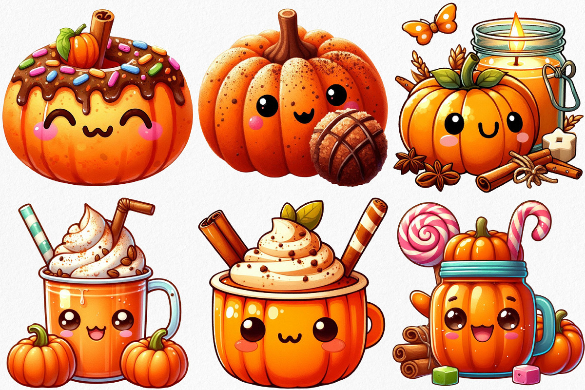 Kawaii Pumpkin Spice Clipart Bundle, an Illustration by Canvas Craft (Photo 3 of 8)