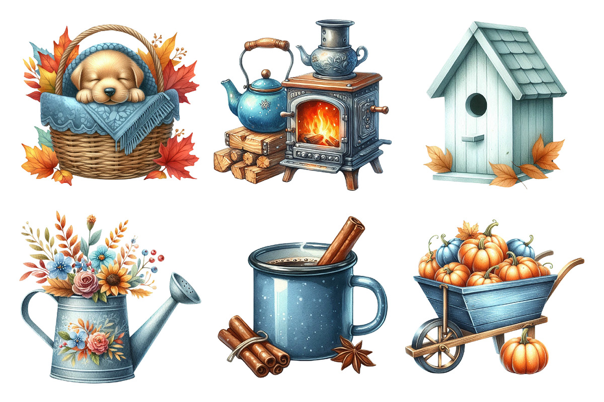 Blue Autumn Cottage Clipart, an Illustration by Daily.Designs (Photo 3 of 5)