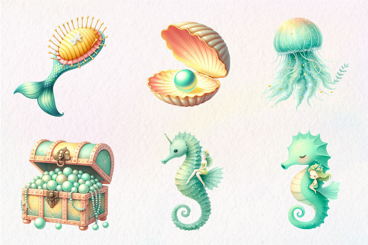 Summer Mermaid Watercolor Clipart, an Illustration by CreationArt (Photo 6 of 9)