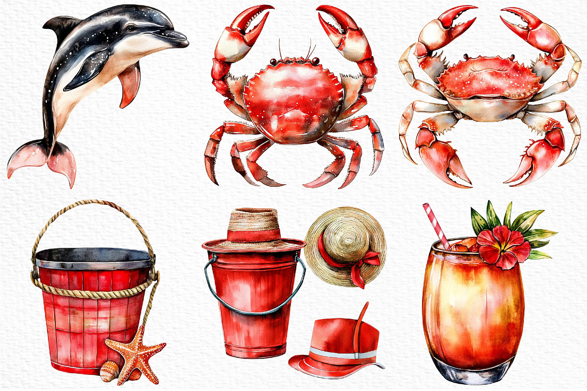 Watercolor Beach Clipart, an Illustration by Craft Nest (Photo 6 of 6)