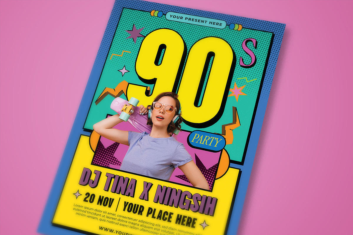 90s Party Flyer Template, a Flyer Template by megarez (Photo 3 of 3)