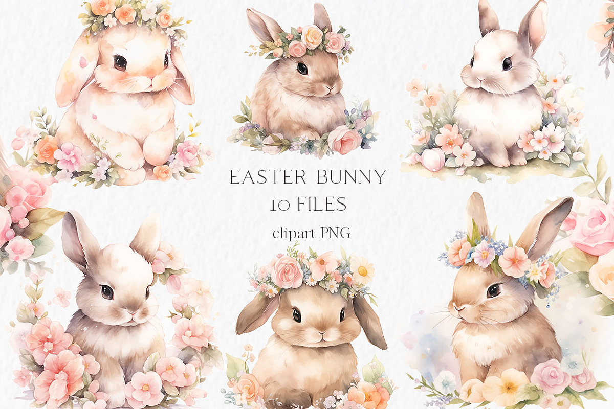 Floral easter bunny clipart, an Object Graphic by MyLittleMeow (Photo 1 of 7)