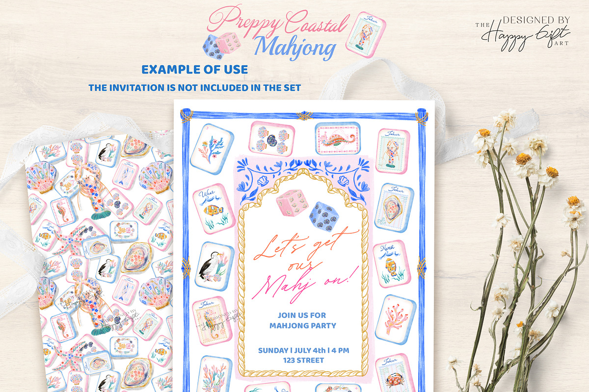 Preppy Coastal Mahjong Clipart, a Decorative Illustration by TheHappyGiftArt (Photo 11 of 12)