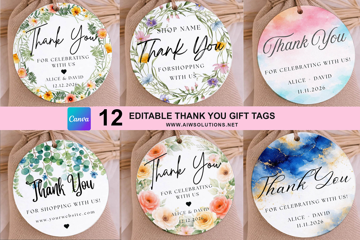 Watercolor floral Gift tag bundle, a Card Template by AIW SOLUTIONS (Photo 1 of 6)