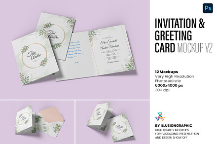 Invitation & Greeting Card Mockup v2, a Packaging Mockup by Illusiongraphic