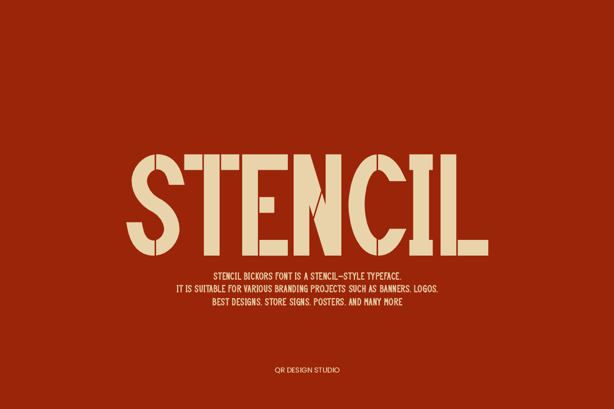 Stencil Bickors Font, a Sans Serif Font by QR Design Studio (Photo 2 of 7)