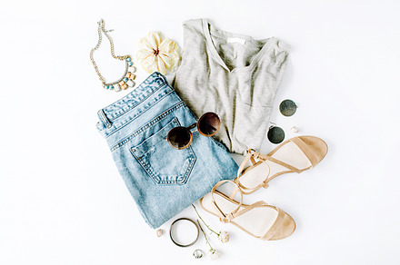 Clothes & accessories collage stock photo containing jeans and shirt, a Beauty & Fashion Photo by Floral Deco