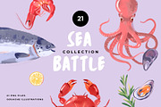 Sea Battle Gouache Illustrations, a Food Illustration by Elena Pimonova (Thumbnail 1 of 10)