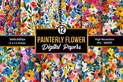 Painterly Flowers Seamless Patterns, a Pattern Graphic by Creative Store (Thumbnail 1 of 5)