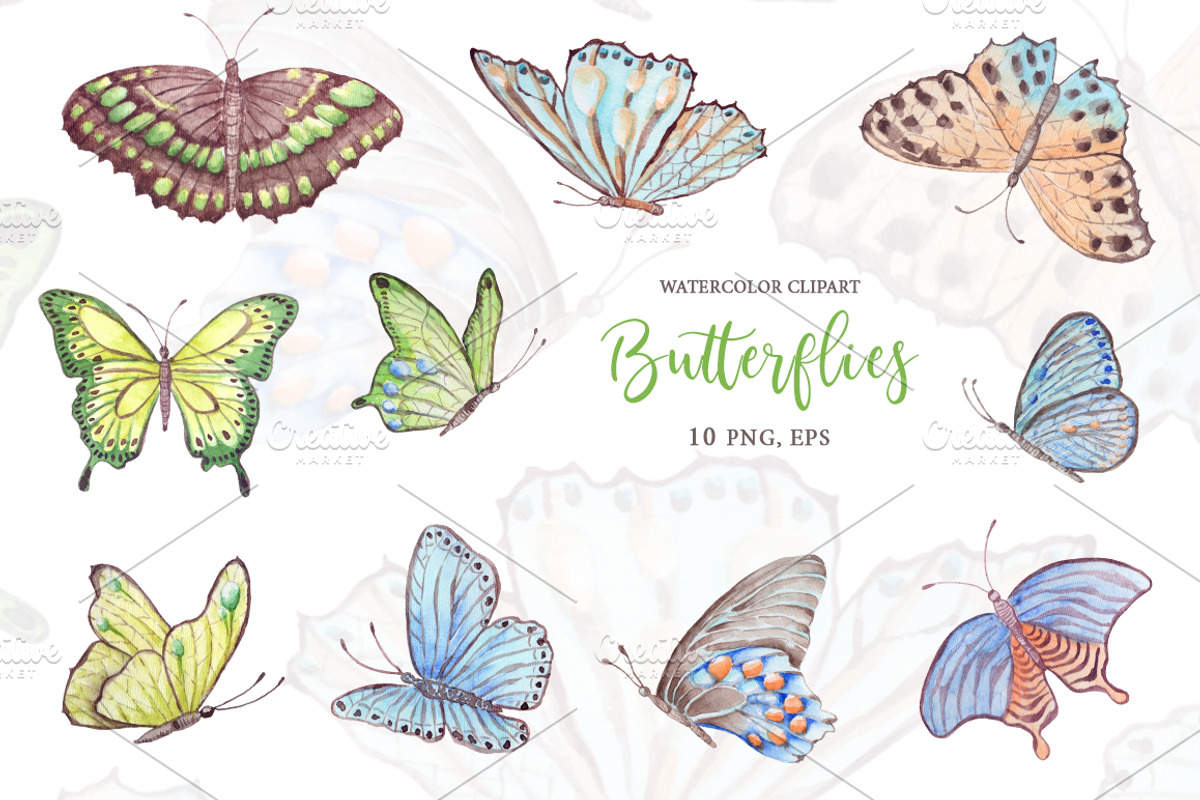 Watercolor butterflies 2., a Texture Illustration by BrushArtDesigns (Photo 2 of 7)
