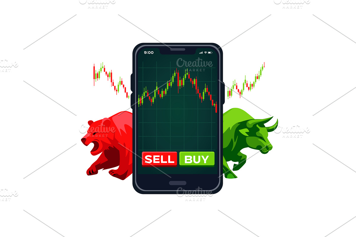 Bull and Bear Market Concept with, a Finance Illustration by BabySofja