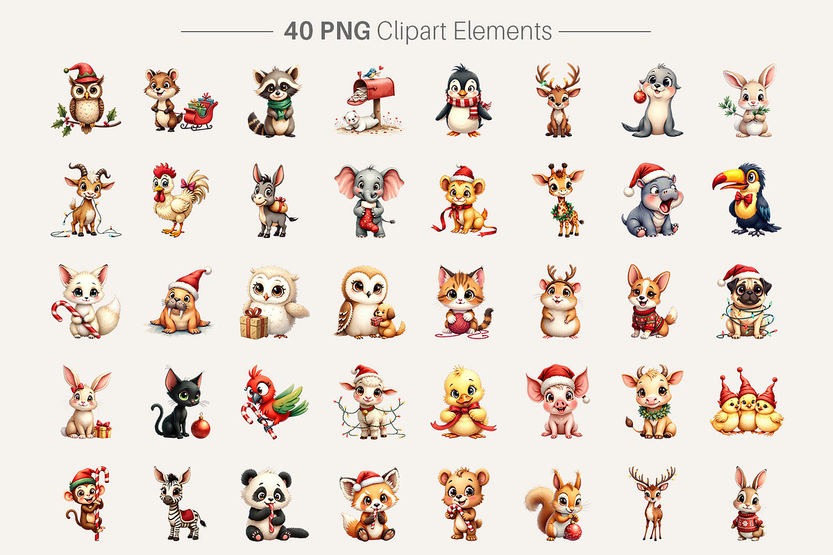 Vintage Christmas Animals Clipart, an Animal Illustration by Artnoy (Photo 2 of 8)