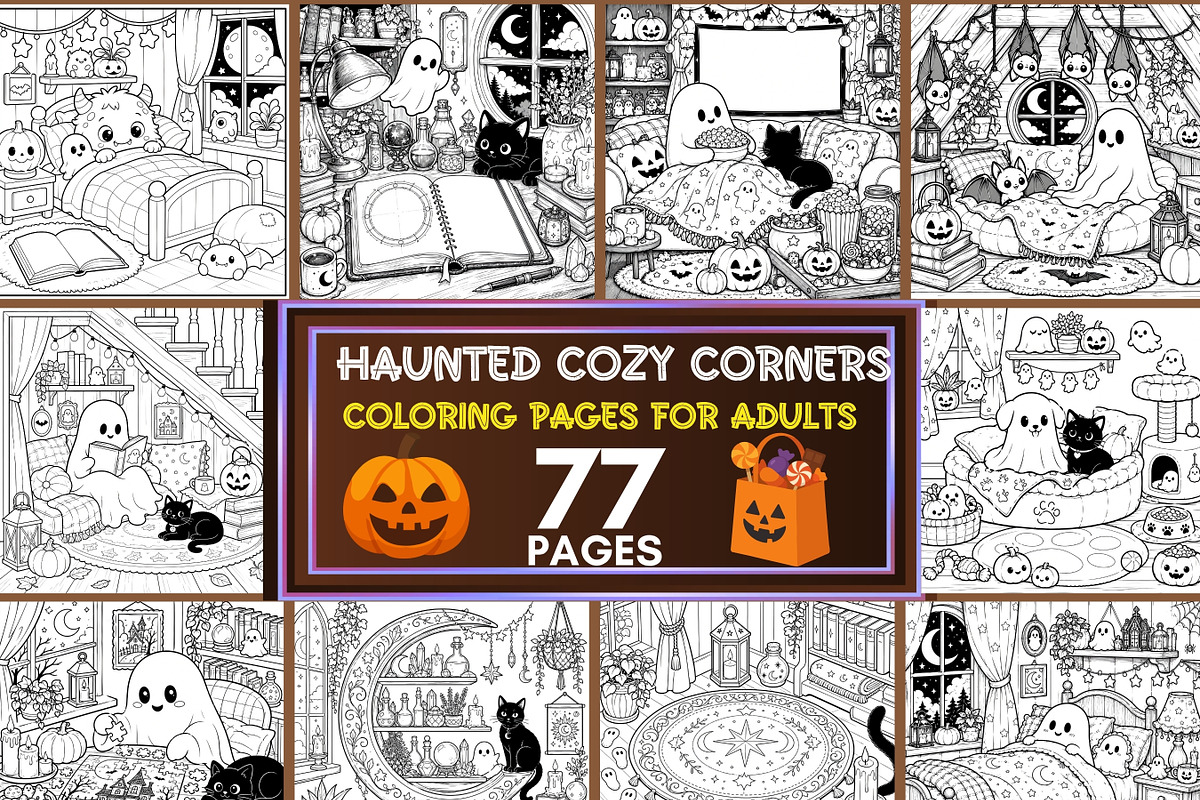 Haunted Cozy Corners Coloring Pages, a Brochure Template by LA Design (Photo 1 of 9)