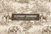 ELEPHANT SAVANNAH Seamless Pattern, a Pattern Graphic by AYAKA Studio Co. (Thumbnail 1 of 7)