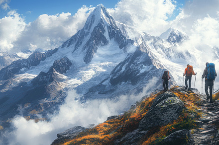 Alpine Adventure: Hikers traverse a, a Background Photo by Pixeness