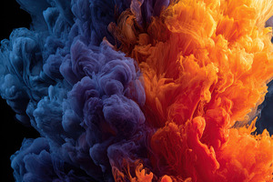 Vibrant blue and orange ink swirling, a Photo by Pixeness Studio