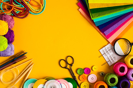 Craft supplies for creative handmade stock photo containing art and background, an Arts & Entertainment Photo by oksix