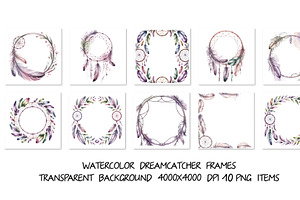 Watercolor Dreamcatchers Frames, a Background Graphic by SketchArtStudio