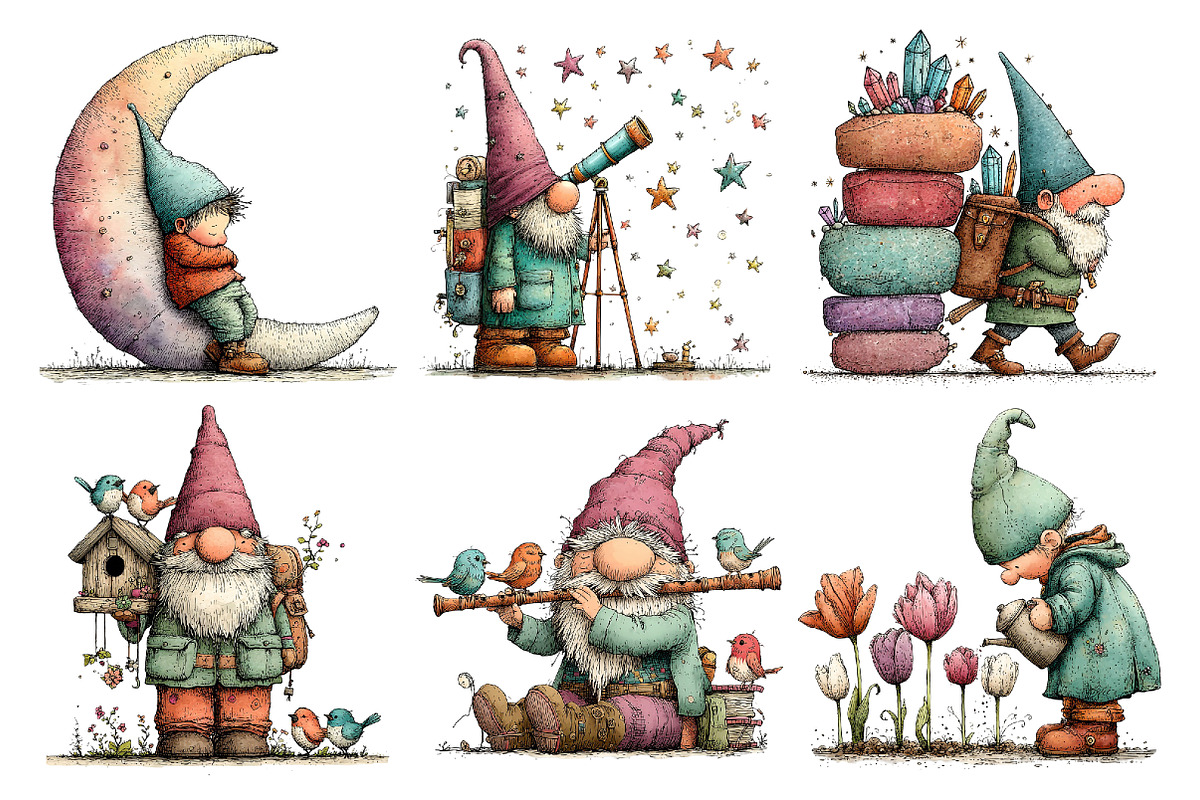 Watercolor Whimsical Gnome Clipart, a Seasonal Illustration by Creative Art (Photo 3 of 7)