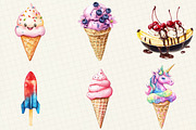 Watercolor Summer Ice Cream Clipart, an Illustration by OK Design (Thumbnail 4 of 5)