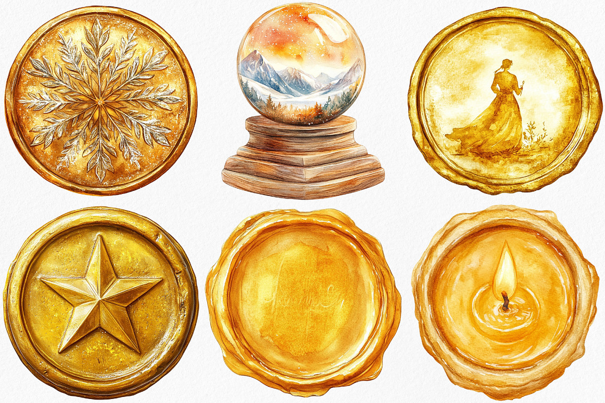 Watercolor Christmas Golden Wax Seal, an Illustration by Canvas Craft (Photo 2 of 8)
