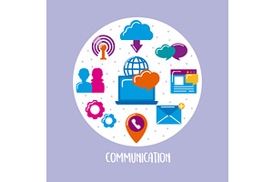 communication tech icons in circle, an Object Illustration by studiogstock