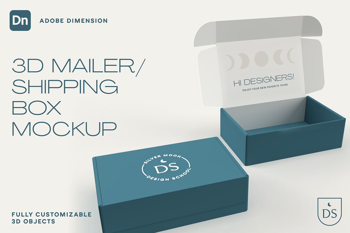 3D Shipping/Mailer Box Mockup, a Packaging Mockup by Silver Moon Design School (Photo 1 of 3)